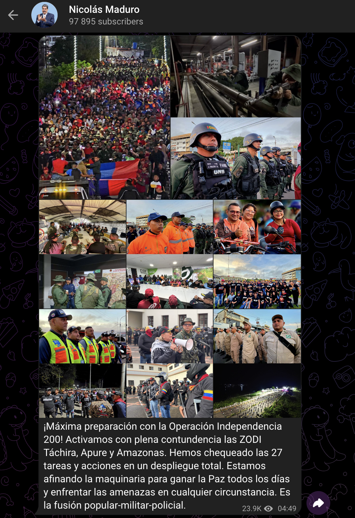 Captura de pantalla del canal de Telegram del presidente venezolano, Nicolás Maduro. Imagen: cortesía.