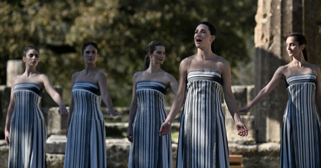 Este es el el antiguo Templo de Hera en el sitio arqueológico de Olimpia, cuna de los antiguos Juegos Olímpicos en el sur de Grecia, el 24 de noviembre de 2025.