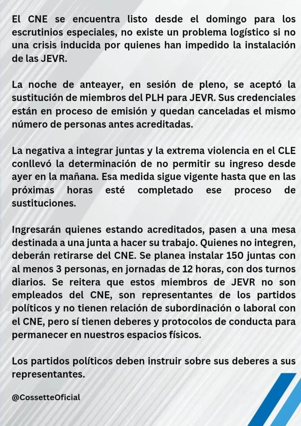 Cossette López, consejera del CNE se pronunció ante los atrasos del escrutinio especial